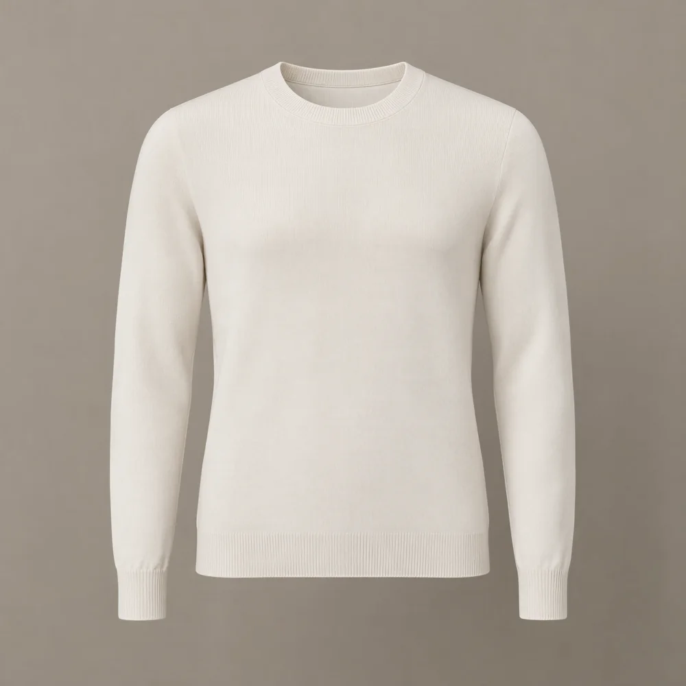 LISIÈRE FW27 Fine crew: a fine-gauge crewneck in chalk