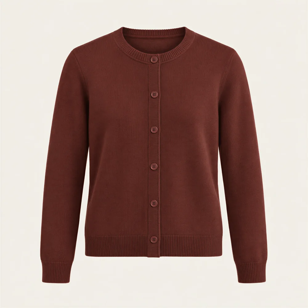 LISIÈRE FW27 Atelier cardigan: a crew cardigan in oxblood